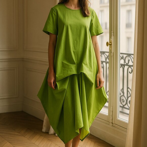 SUN 82 Green Minimalist Draped Dress Made In Italy Size Large - Picture 1 of 16